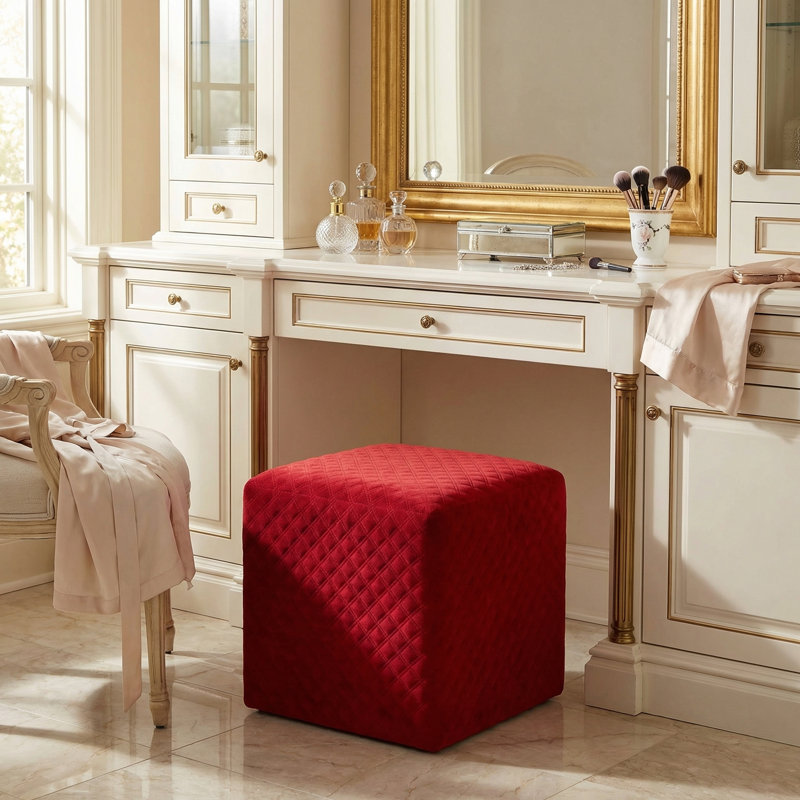 Peres Velvet Ottoman, Red Velvet