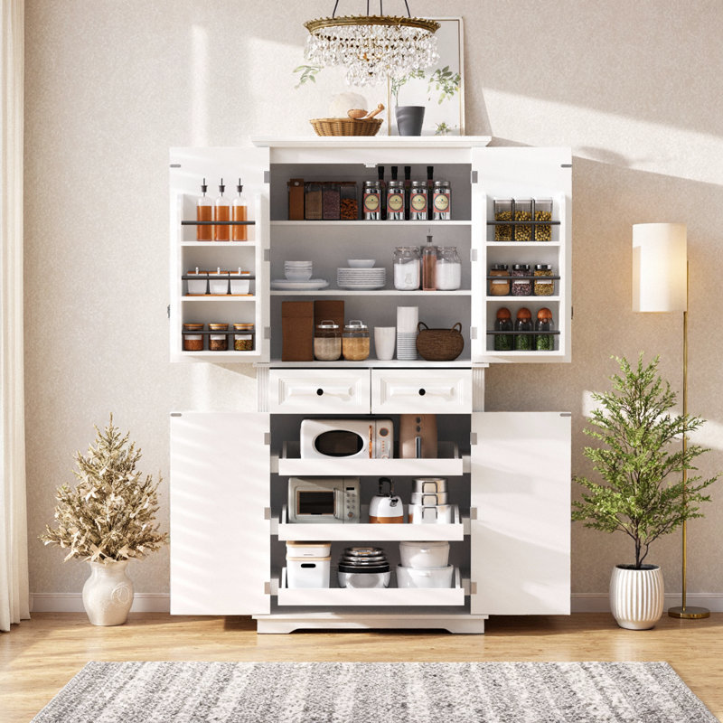 Garde-manger de style campagnard 71 pouces UnaNoxa avec 3 organisateurs coulissants et 6 tablettes, White