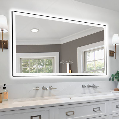 Miroir de salle de bain à DEL sans cadre de 58 po x 28 po, miroir intelligent