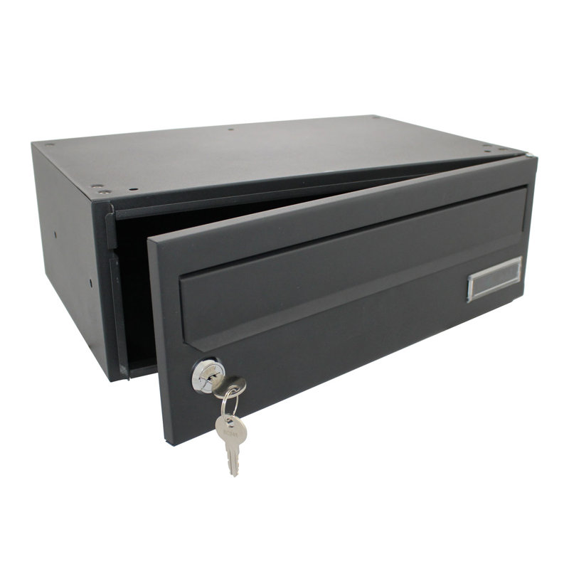 Wharfe Galvanised Steel Wall Mounted Lockable Weatherproof Post Box, Black