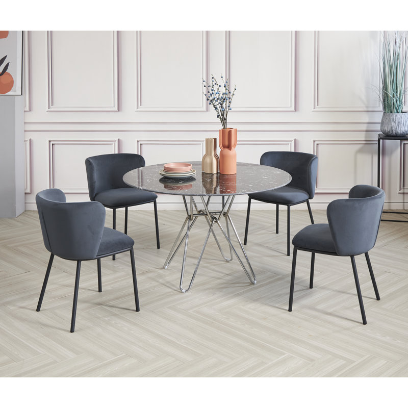 Domenique Round 120 Cm L Dining Table with Gold Metal Legs, Black