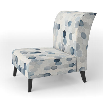 Circle Matrix Watercolor In Faded Retro Blue I - Upholstered Contemporary Slipper Chair, White Accent Chair