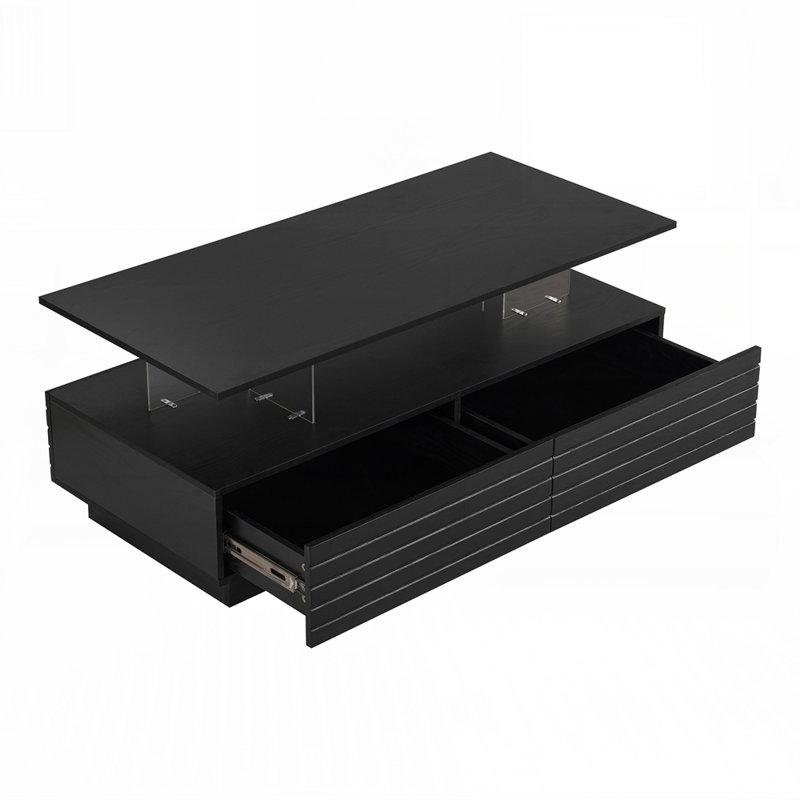 Table basse moderne à DEL avec éclairage réglable, rangement spacieux et fabrication robuste pour les salons élégants, Noir