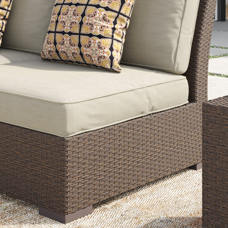 Baecher 6 - Person Wicker / Rattan Outdoor Sectional Seating Group with Cushions & Pillows (Fully Assembled), Beige/Brown
