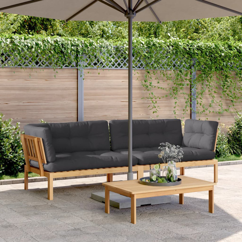  Canapé d'angle palette en bois d'acacia massif gris anthracite 100% polyester