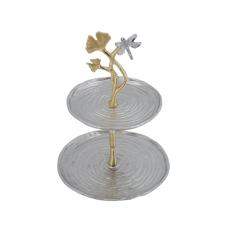 Support de service en aluminium à 2 niveaux Cherry Blossom - 11 po de diamètre - Argent