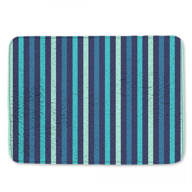 Tapis de bain bleu à rayures verticales, L 24 po x L 17 po