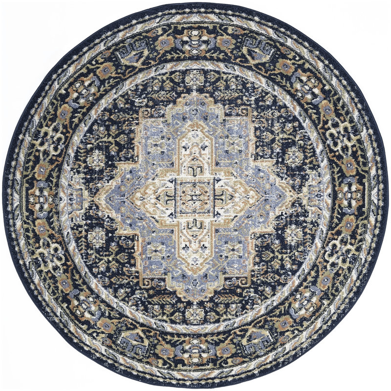 Nourison Essentials Persian Navy Indoor/Outdoor Area Rug, Round 6'