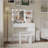 Vanity, Makeup Vanity Desk Set With Mirror & Light, Dressing Table Storage Lots With Power Strip, 3 Lighting Modes With Adjustable Brightness, 37 Inches  (White With Stool)