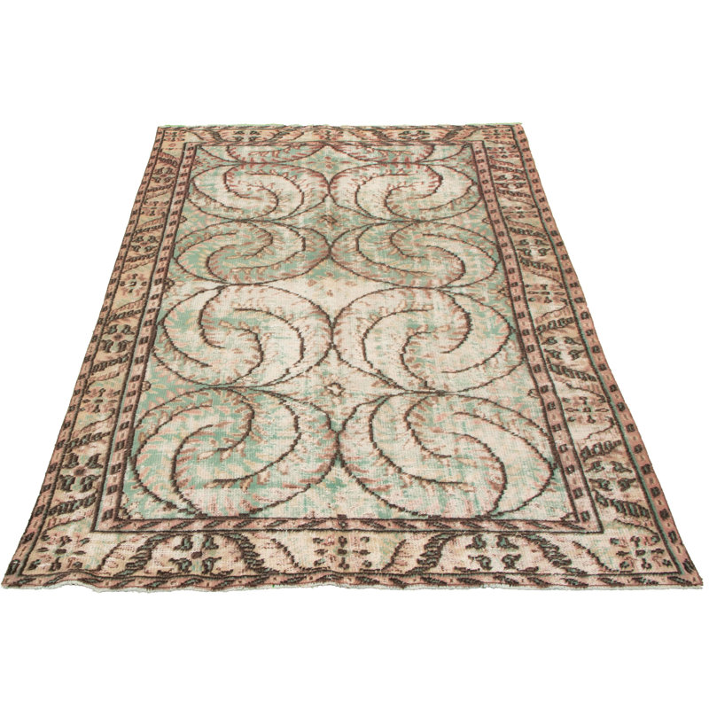 Tapis de laine vert clair 6 pi 4 po x 9 pi 7 po oriental one-of-kind-noué la, zone de brun clair Anatolian Vintage