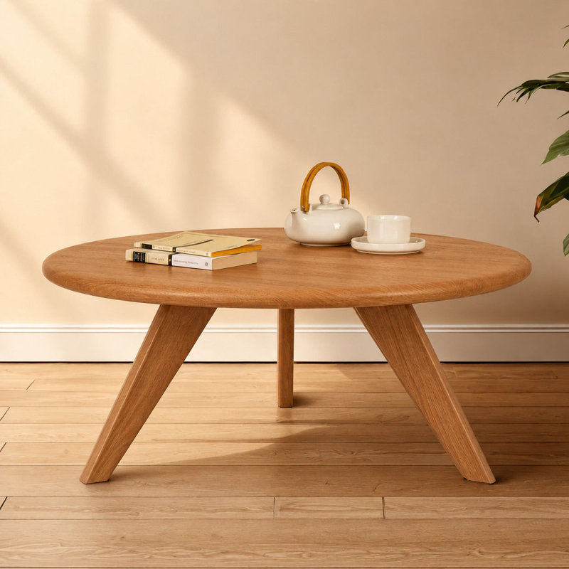 Table basse ronde en bois de chêne massif Petra - Table basse Mid-Century moderne fabriquée à la main, 18" H x 48" L x 48" W