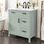 Meuble-lavabo 30 po vert sauge avec lavabo en céramique, structure en bois massif, 2 tiroirs à fermeture en douceur, 1 porte à fermeture en douceur, tablette réglable et poignées noires
