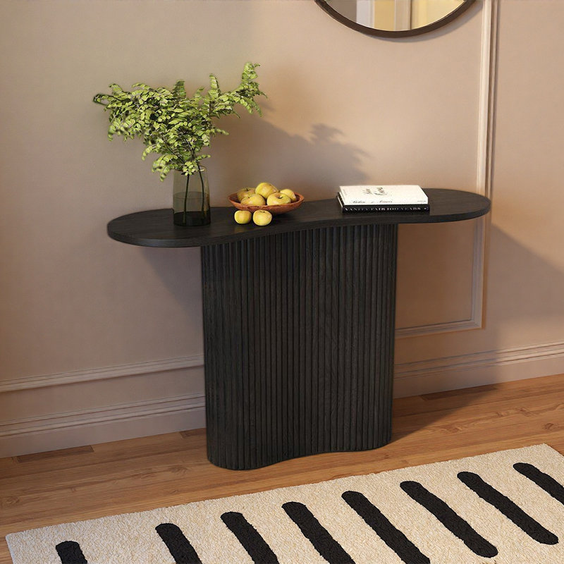 Wood Top Metal Leg Entryway Console Table, 31.5" H x 47.24" W x 11.81" D, Black
