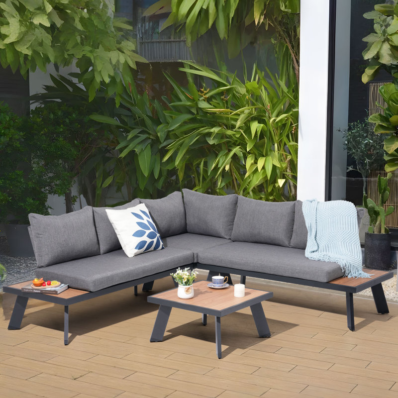 Ensemble de conversation d'extérieur 5 personnes avec coussins, Gris foncé