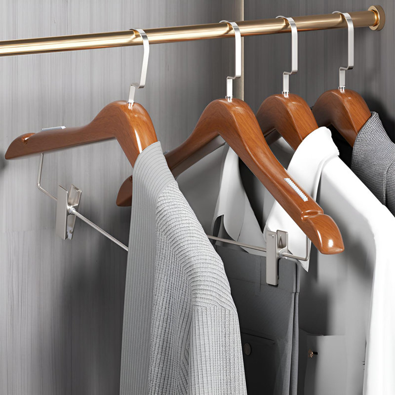 Cintres en bois massif avec pinces intégrées - Système professionnel d'entretien des vêtements, 5