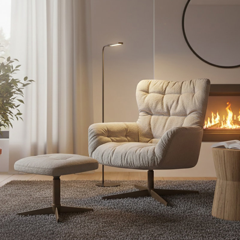 42cm H Tufted Upholstered Metal Armchair, Copper, Grey