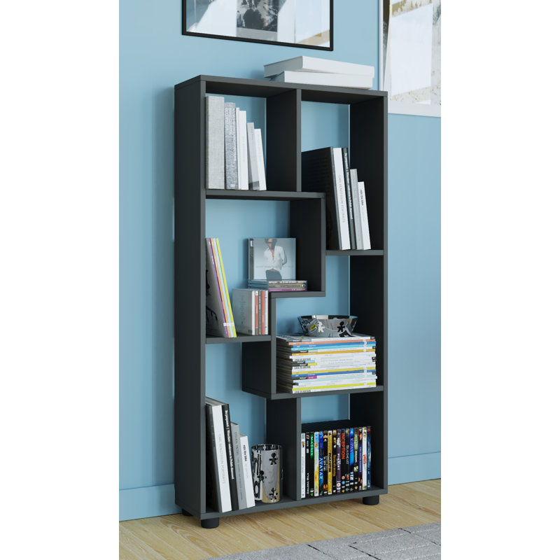 Odia 119cm H x 60cm W Geometric Bookcase, Black