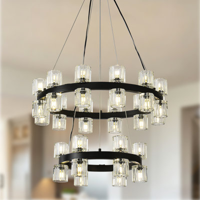 Lustre en cristal 30 lumières 2 anneaux