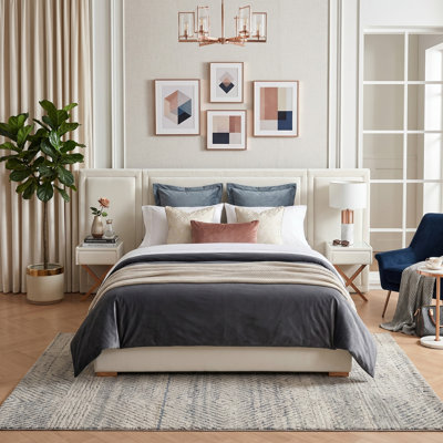109" Extra-Wide King Velvet Upholstered Platform Bed Frame with 2 Attached Nightstands & 2 Large Drawers, No Box Spring Needed, White