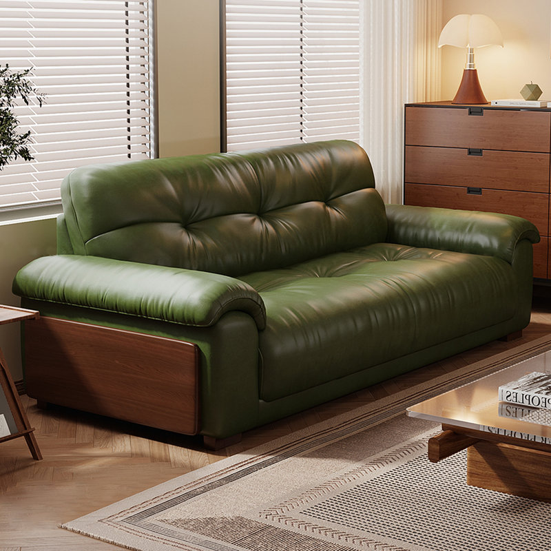 Canapé standard en cuir véritable vert, H 34,25 po x l 59,06 po x P 35,04 po, Vert