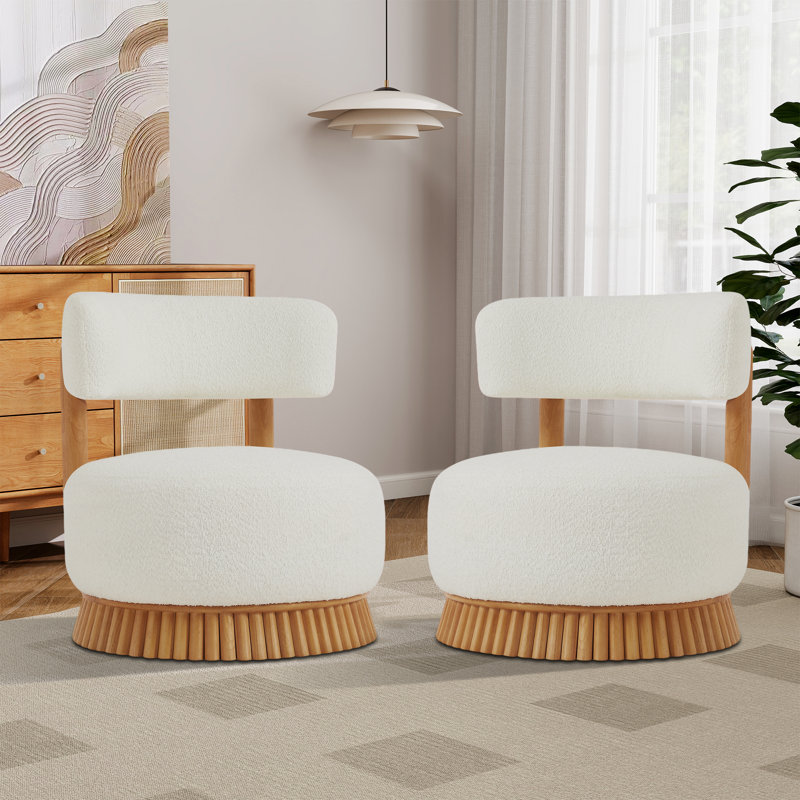 Chaise d'appoint moderne rembourrée avec base en bois (ensemble de 2), Beige