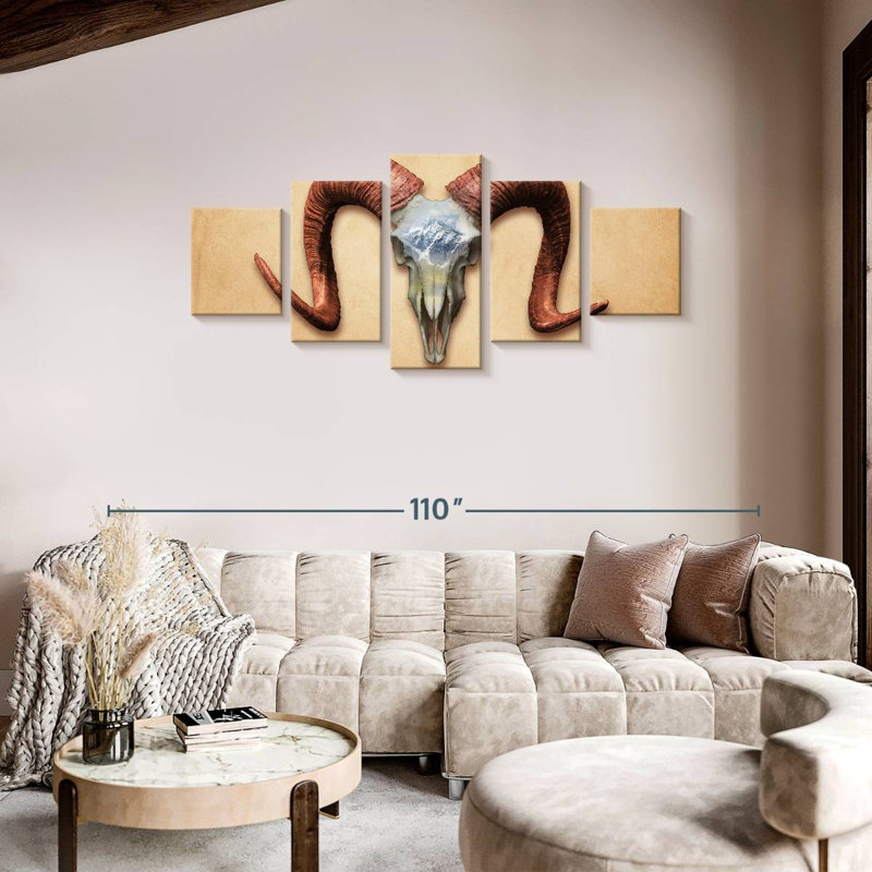 Daunting Ram Skull, 36" H x 80" W
