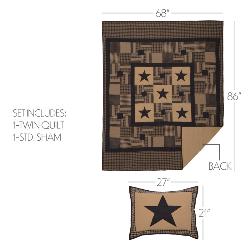 Star American Traditional Cotton Patchwork Quilt, Twin Quilt + 1 Sham