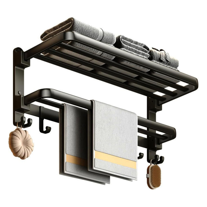 Porte-serviettes mural noir mat avec tablette, Peint