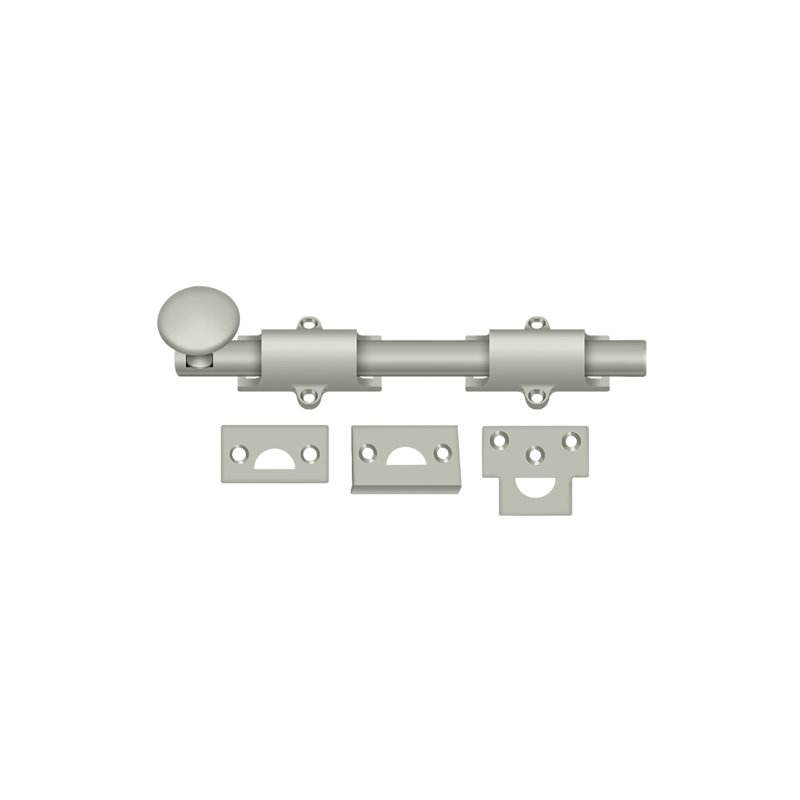 Deltana 6SB003 6" Surface Bolt; Heavy Duty; Lifetime Brass Finish, Satin Nickel