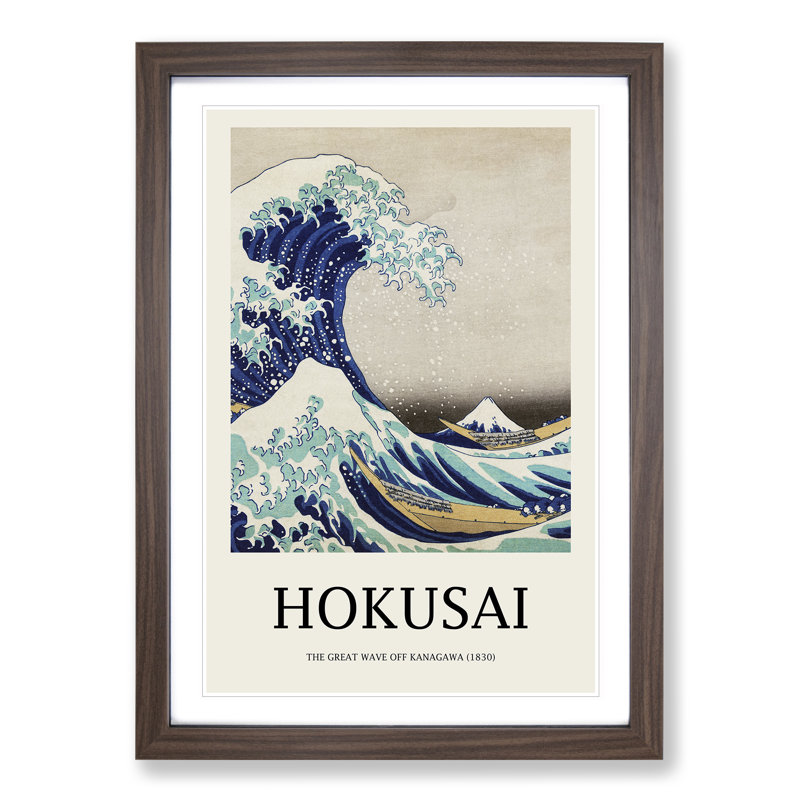 The Great Wave Off Kanagawa by Katsushika Hokusai - Picture Frame Painting, 36cm H x 27cm W x 2cm D, Walnut Framed