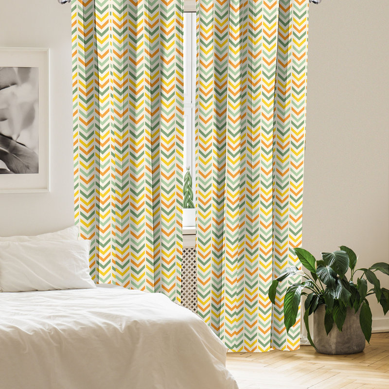 Rideaux 4 panneaux Ambesonne Chevron, zigzags rétro vert, jaune orange, L 56 po x L 95 po