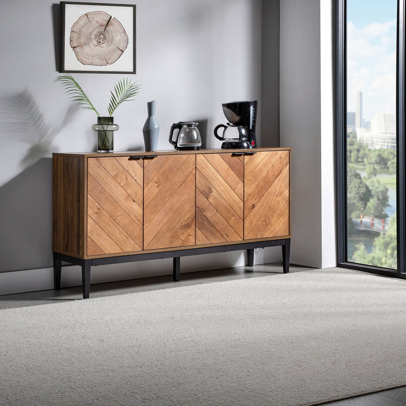 Whetsel Modern 55" W Sideboard with 4 Swinging Door and Adjustable Shelves, Walnut