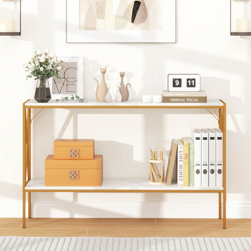 Narrow Console Table 2-tier Entryway Table With Storage 2 Support Bars Sofa Table White