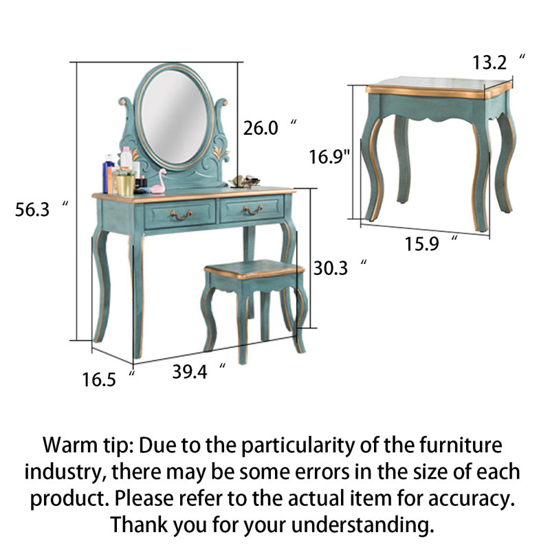 Ensemble de coiffeuse avec deux tiroirs de rangement French Country