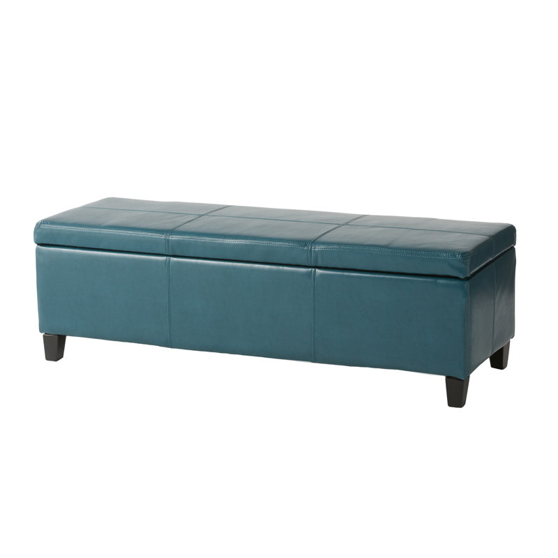 Repose-pieds avec rangement Elias, rectangulaire rectangulaire 51 po, similicuir bleu sarcelle, Bleu sarcelle