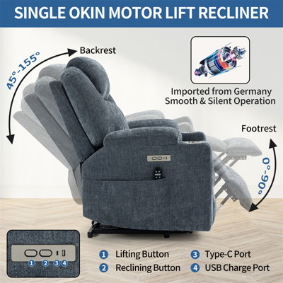 Up To 350 LBS Chenille Power Lift Recliner Chair