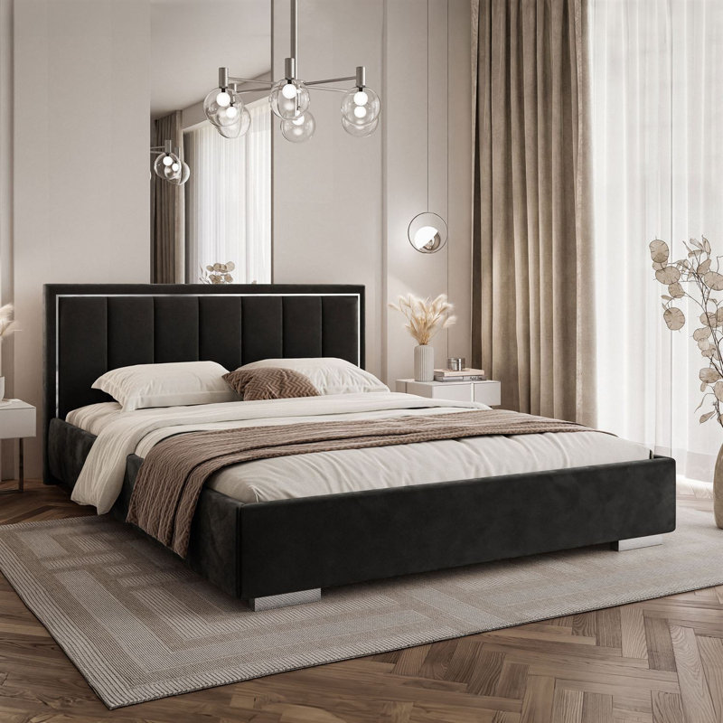Upholstered Ottoman Bed, Single (100 x 205 cm), Black