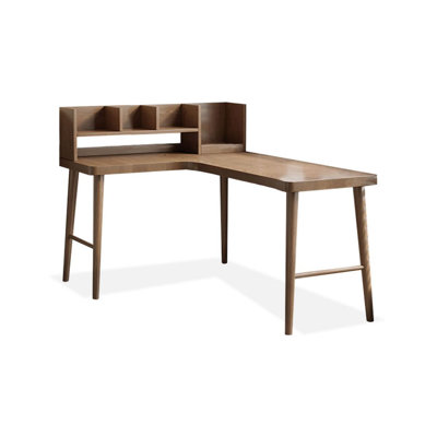 Bureau de coin en L en bois massif et table intégrée avec bibliothèque