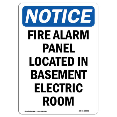 Fire Alarm Panel Located in Basement Sign