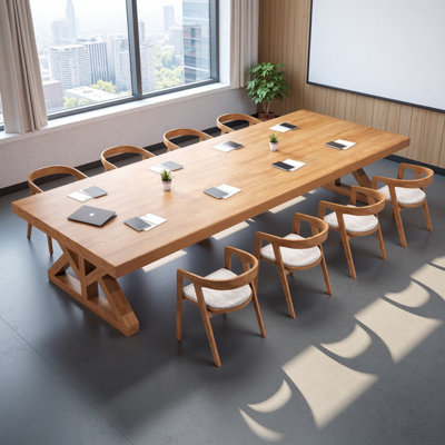 Burlywood Solid Wood Rectangular Conferenc Table