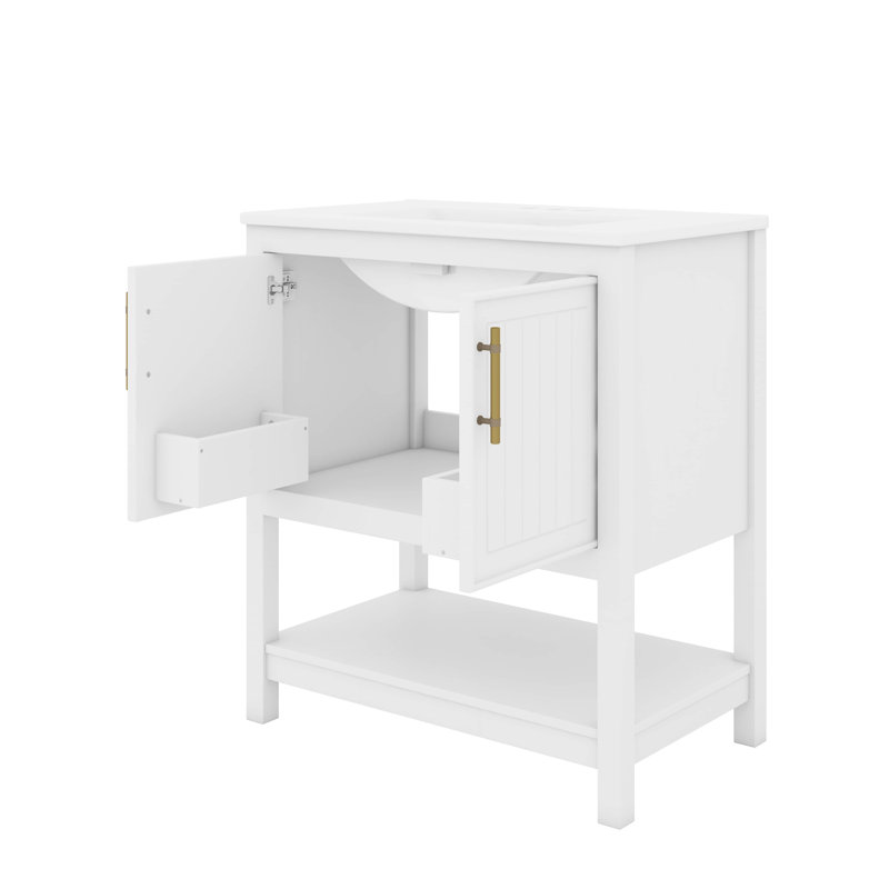Meuble-lavabo de 30 pouces avec lavabo en céramique et rangement flexible, Blanc