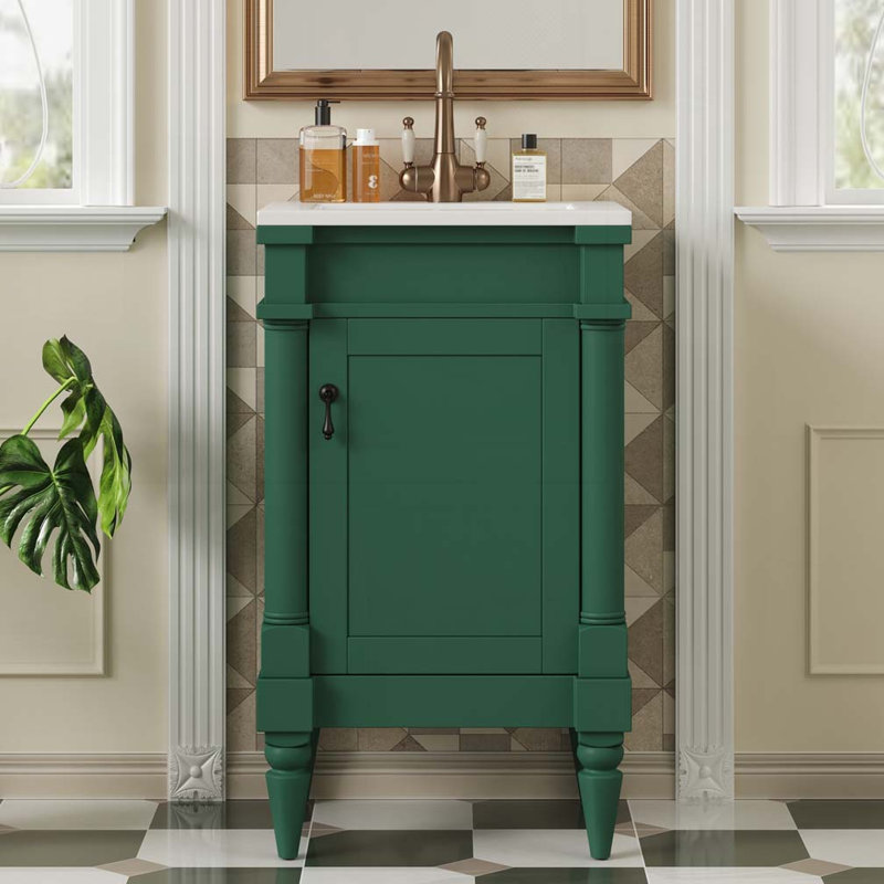 Meuble-lavabo de salle de bain avec lavabo en céramique, Vert