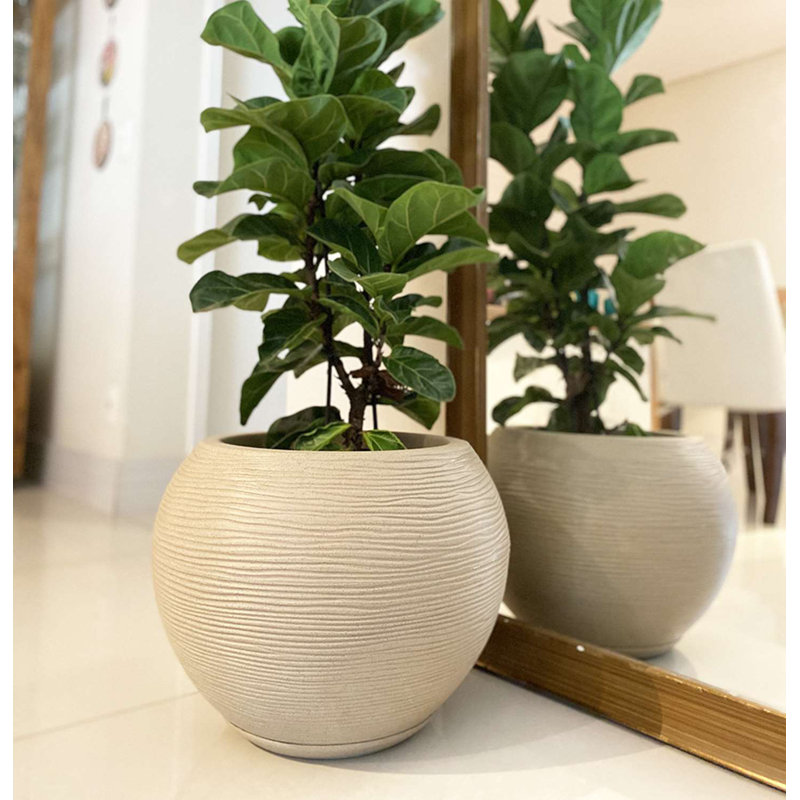 Florence Pot Planter, 9.45" H x 13.39" W x 13.39" D, Beige