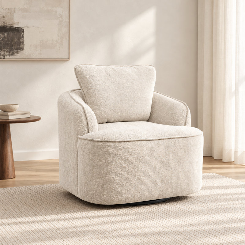 37" Wide Oversized Chenille Swivel Accent Chair with Plush Back Cushion, 360° Rotation, Noir