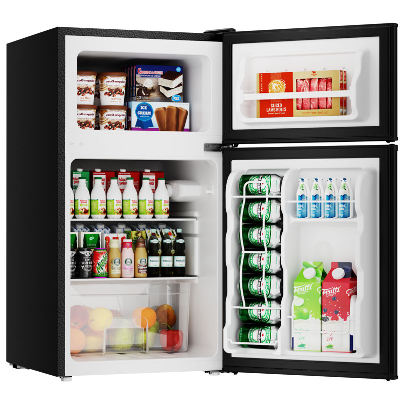 BANGSON 3.2 Cu.Ft Mini Fridge with Freezer, 2 Door Compact Refrigerator with Adjustable Temp & Low Noise for Apartment, Dorm, Office, Black