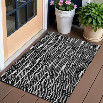 3' X 5' Ivory Abstract Washable Indoor Outdoor Area Rug