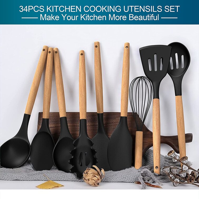 Kitchen Utensils Set- 34PCS Silicone Cooking Utensils with Holder