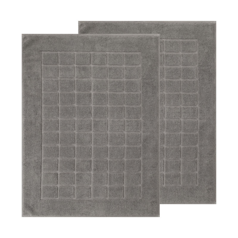 100% Cotton Thick & Absorbent Reversible Checkered Bath Mats - Set Of 2, Charcoal