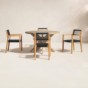 Morones Round Reclaimed Teak 4 Person Indoor Outdoor Dining Set