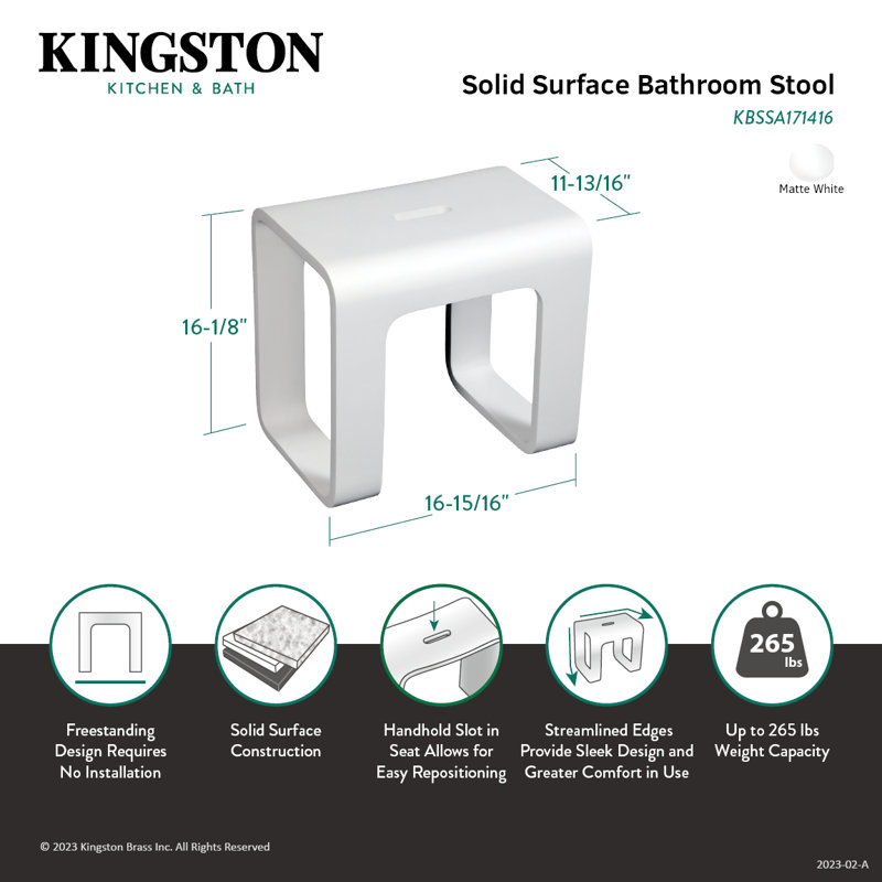 Matte White Solid Surface Rectangular Shower Stool